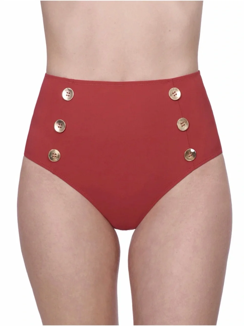 Gottex Red Paprika High-Waist Full Coverage Bikini Bottom w/ Gold Buttons 8 & 10 - Picture 1 of 11